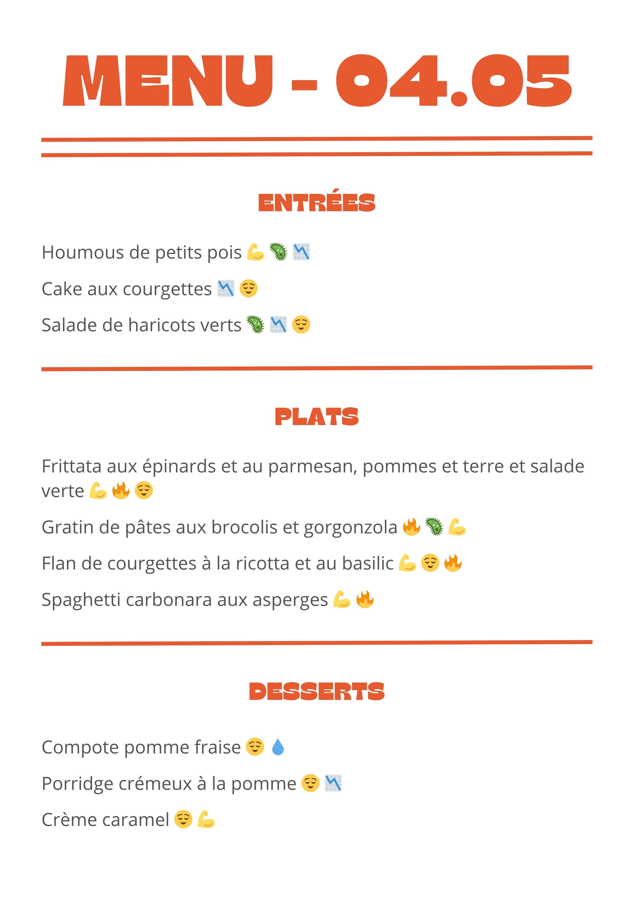 Menu semaine 4 mai 2026