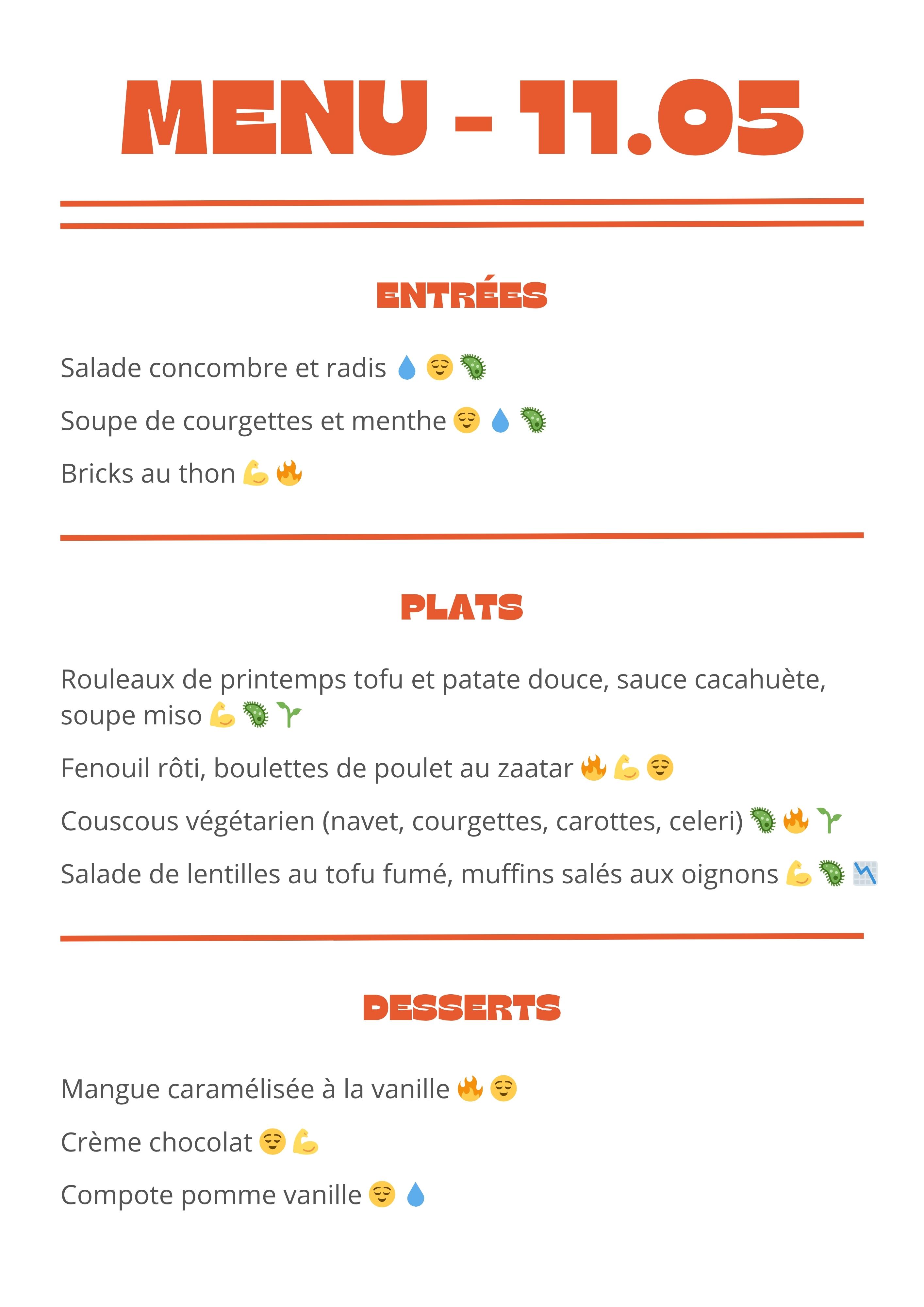 Menu semaine 11 mai 2026