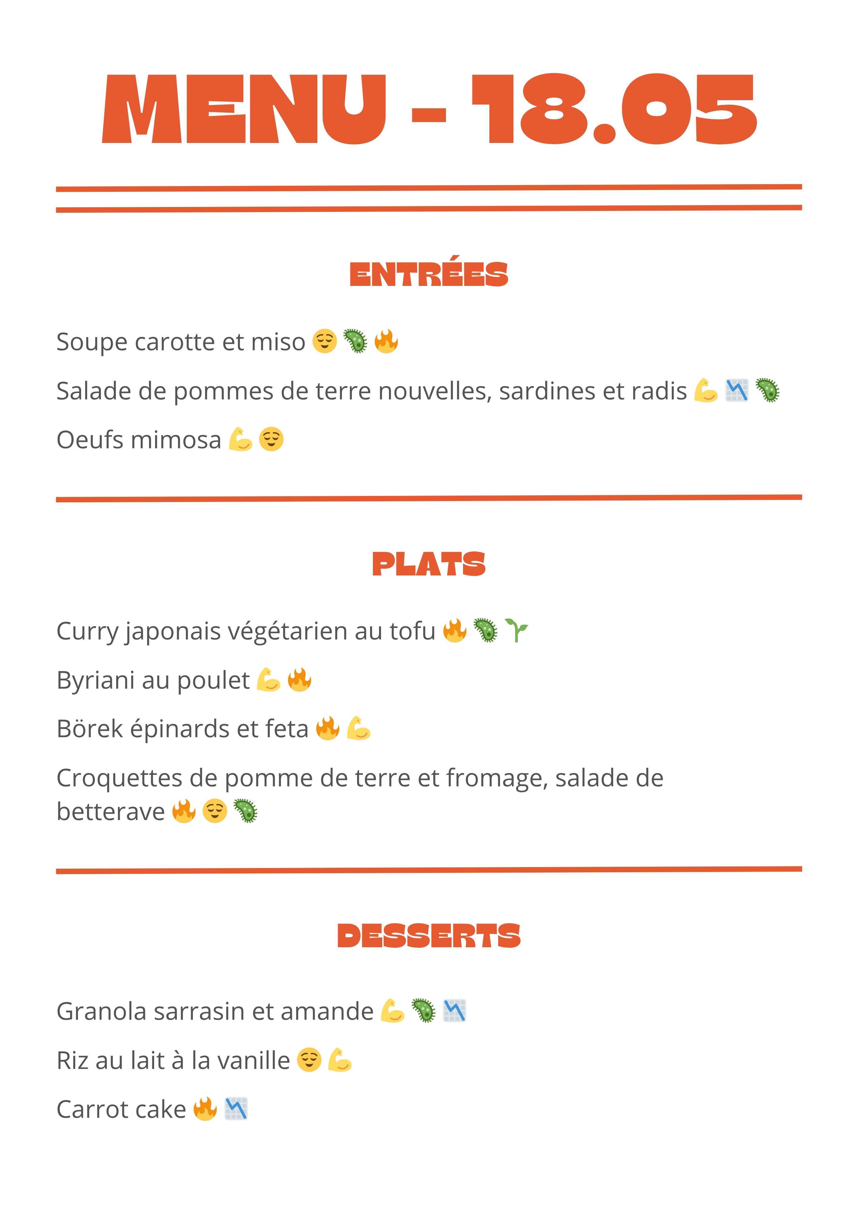 Menu semaine 18 mai 2026