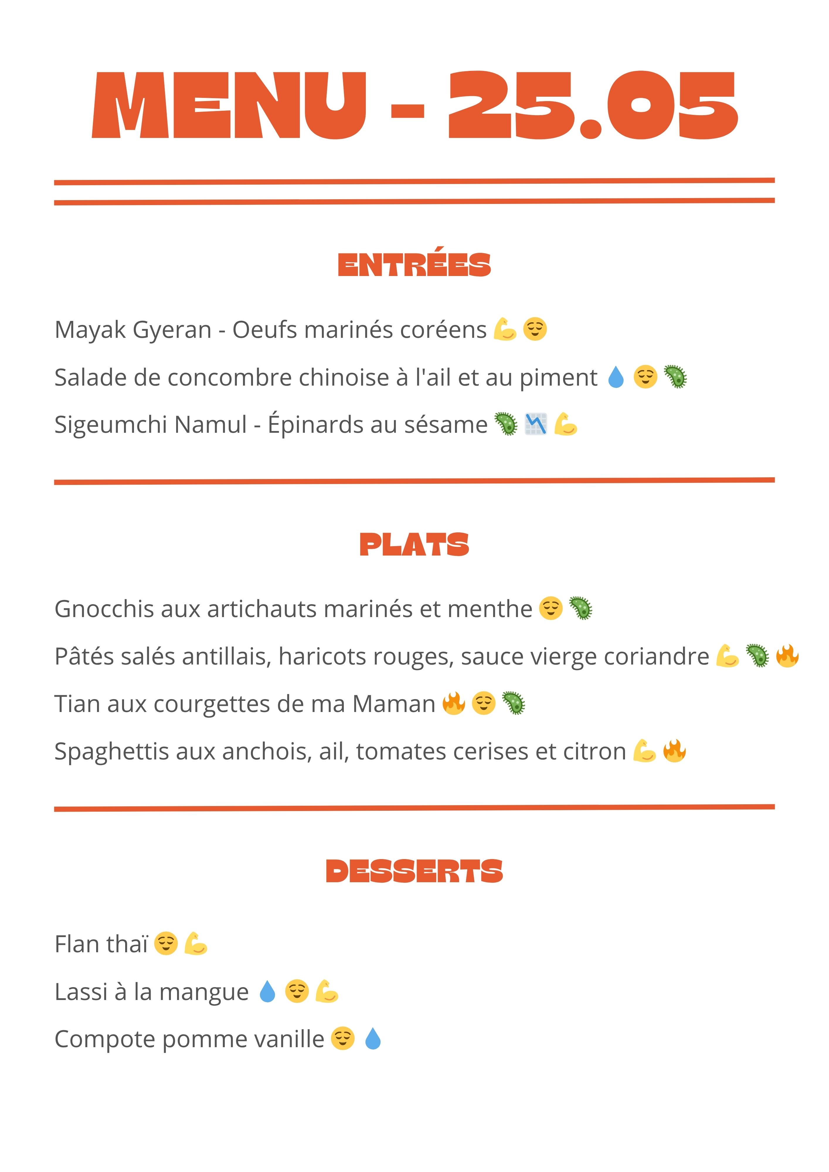 Menu semaine 25 mai 2026