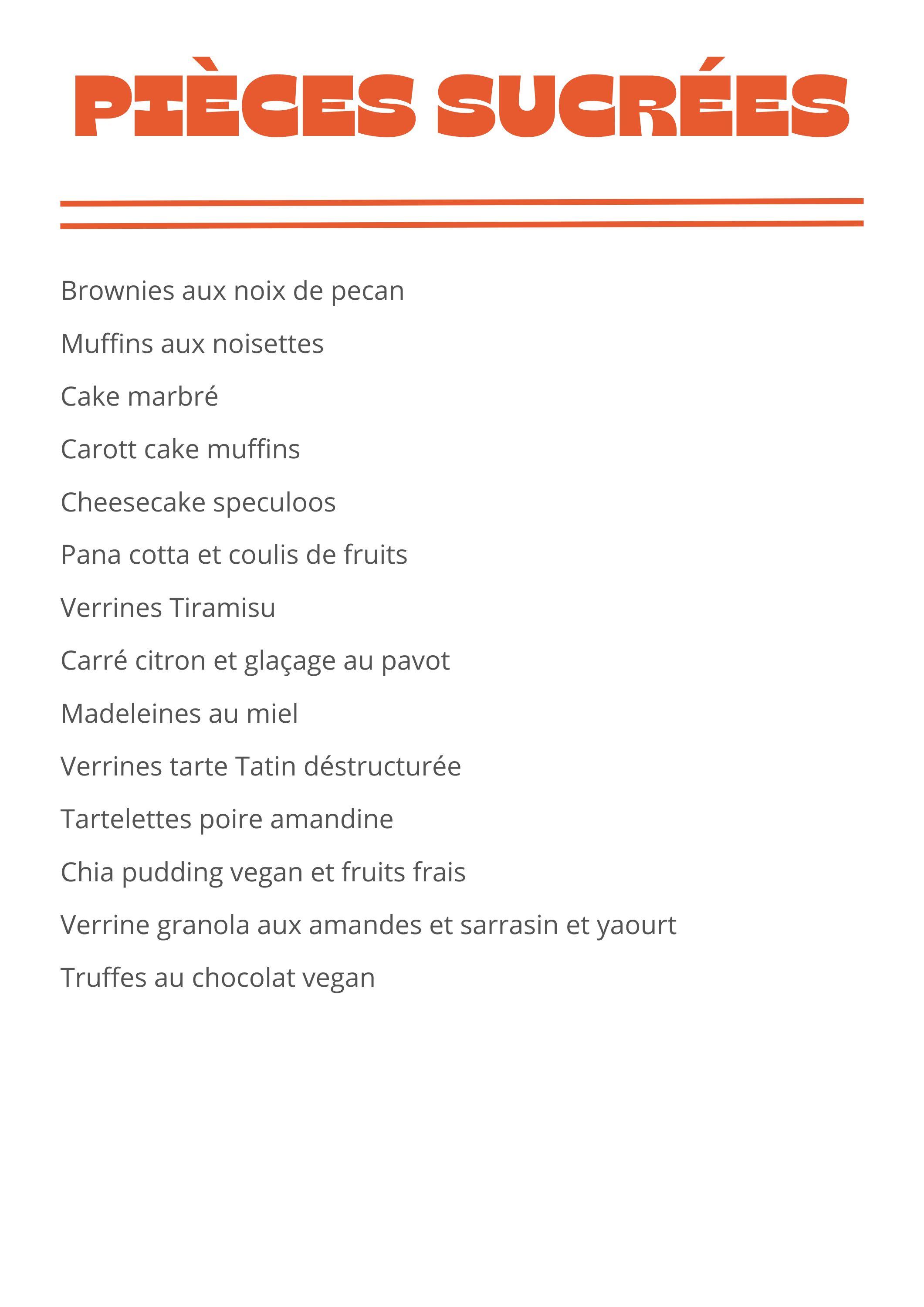 Menu traiteur - Pièces sucrées