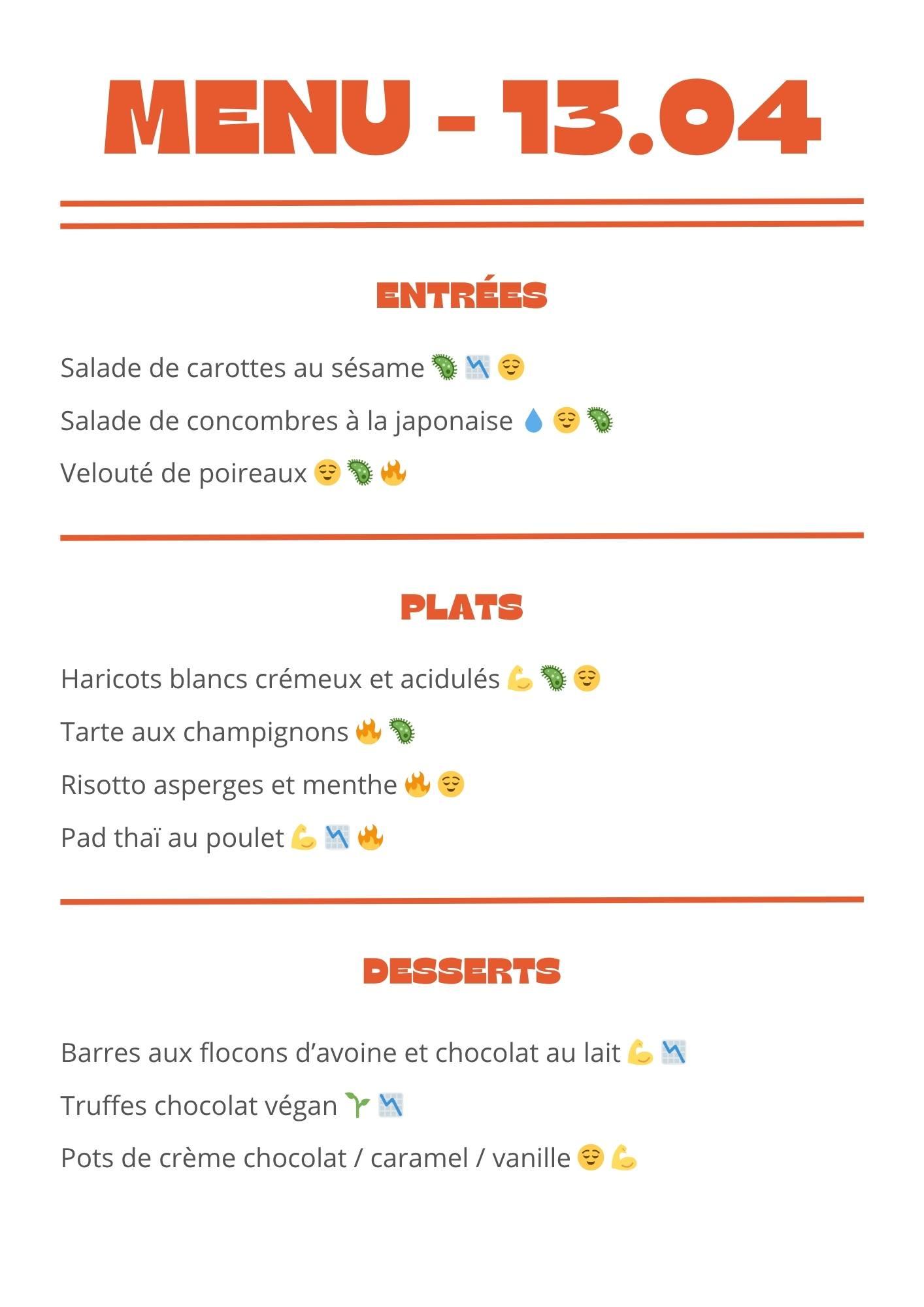 Menu semaine 13 avril 2026