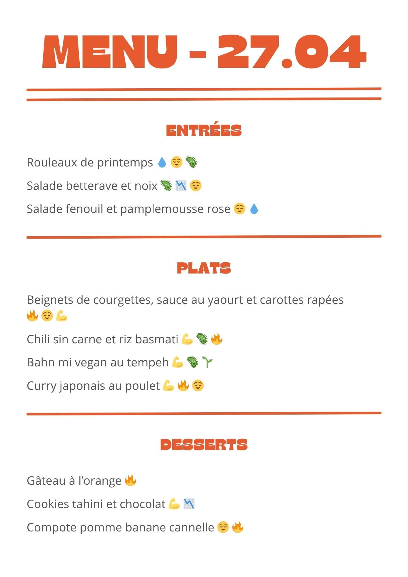 Menu semaine 27 avril 2026